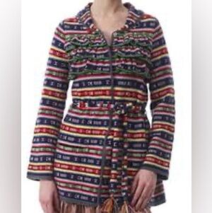 ODD MOLLY Vintage Lambswool Ruffle Multicolored Striped Tie Cardigan Size 2/ US8